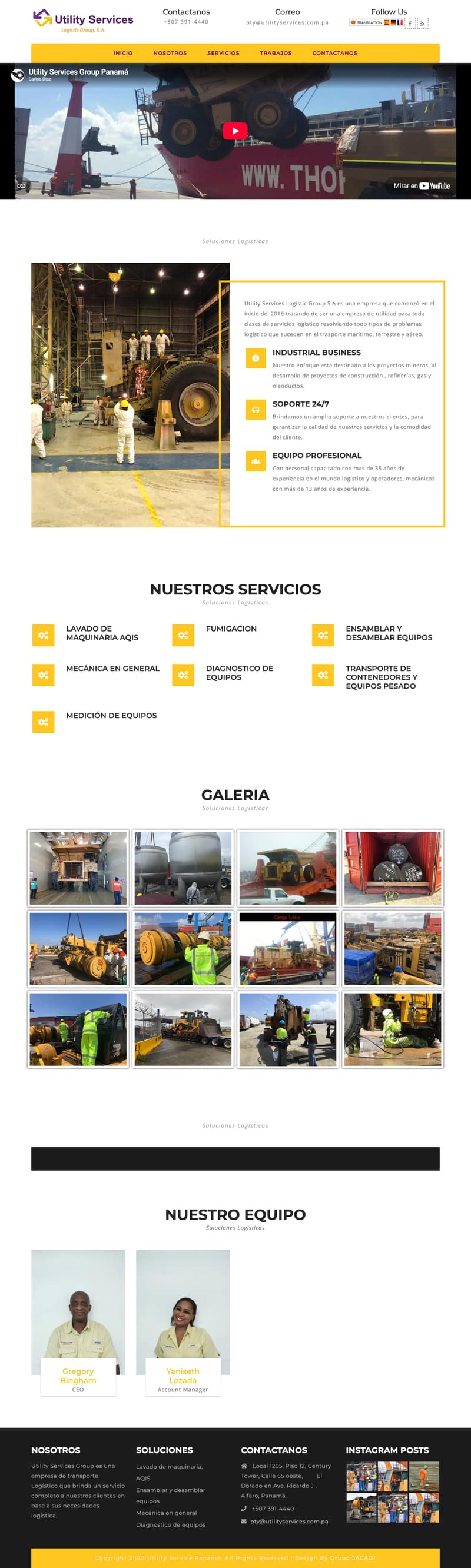Full homepage of the Utility Services website